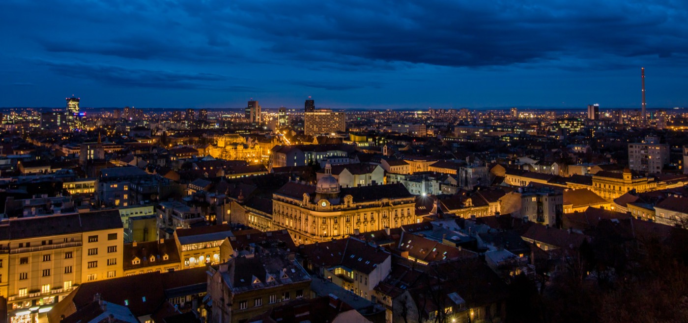 Zagreb's Upper Town illuminated at dusk